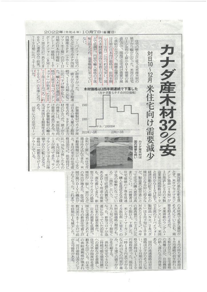 カナダ産木材の３２％安に期待したい！