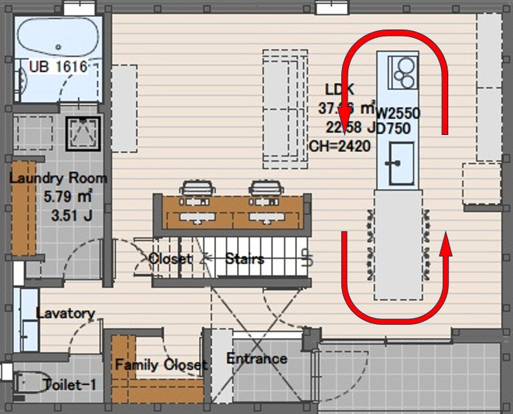 【家事が楽になる間取り③】・・・キッチンの回遊動線